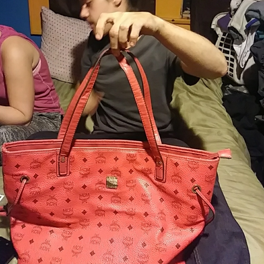 Large, red, MCM bag